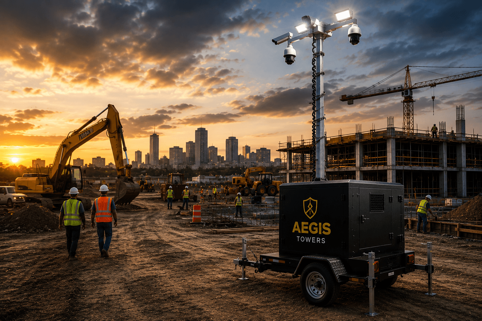 Mobile security trailer for construction and industrial sites
