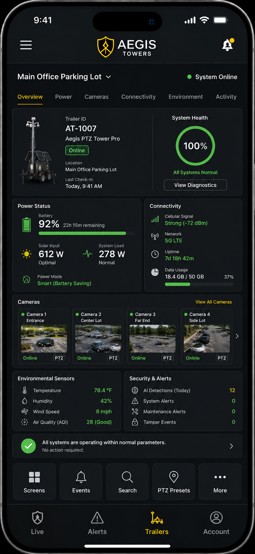 Trailer Health Dashboard app screenshot